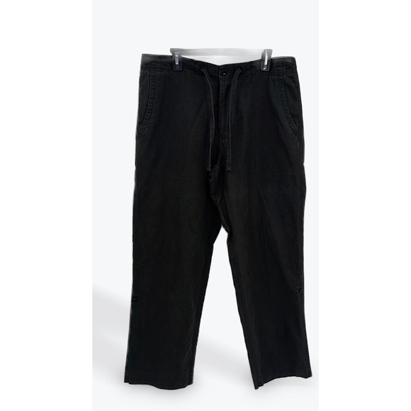 GAP Mens Linen Cotton Blend Drawstring Casual Pants Black Medium Relaxed Fit - Picture 1 of 7